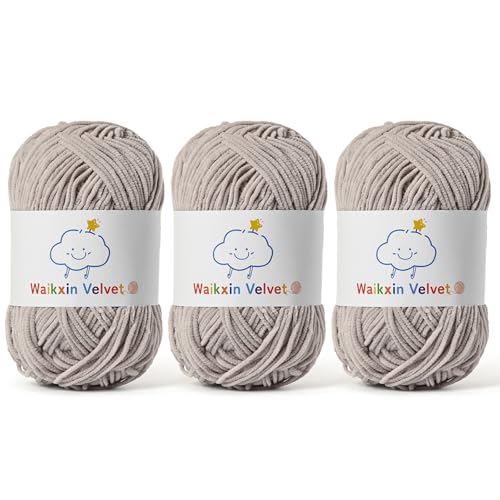 3 Pack Fluffy Chenille Yarn for Crocheting，Baby Yarn for Crocheting Soft，150g/5.28oz Velvet Amigurumi Yarn ，Fingering Weight Yarns for Crocheting Baby Blankets、DIY Craft.(3 Light Gray) - color: 3 Light Gray