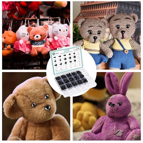 662Pcs Safety Eyes and Noses for Amigurumi, Junreox Preimum 5-14mm Safety Eyes for Crochet Stuffed Animals, Assorted Plastic Crochet Craft Eyes with Washers for Teddy Bear, Dolls, Plushies Toys, Black