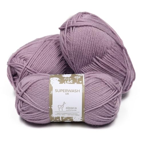 100% Superwash Wool Yarn 3 Skeins 150g DK Weight Knitting Crochet D. Lilac | Sourced from Peru for breathable warmth and 327yd total length per 150g pack ideal for soft baby garments hats and sweater - color: Dreamy Lilac