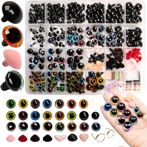 SEVENSUN 636 PCS Safety Eyes for Crocheting, Crochet Safety Eyes and Noses for Amigurumi Crochet Animals Craft Doll Eye Glasses - color: 636 pcs Assorted