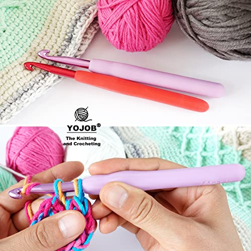 YOJOB 2-Pack Size J / 6mm, K / 6.5mm Crochet Hooks, Ergonomic Crochet Hook | Super Smooth Knitting Needles with Soft Rubber for Beginner and Advanced (6.0mm, 6.5mm) - size: 6mm, 6.5mm