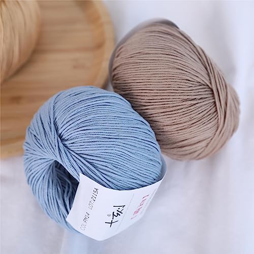 Fine Weight Knitted and Crocheted Cotton Yarn, 100% Long Staple Cotton Yarn, Baby Sports, 2 Packages of 100g/3.52oz (Per Skein 50g/162yards)-Funny Blue - color: PM14-Funny Blue