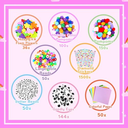 ZEIZHUBN Arts and Crafts Supplies for Kids Crafts Kit with Pipe Cleaners DIY Crafts for Kids Art School Supplies Materials All in Crafting Box Craft Supply Set Gifts for Kid Girls Boys Age 4-8, 8-12 - color: Rose