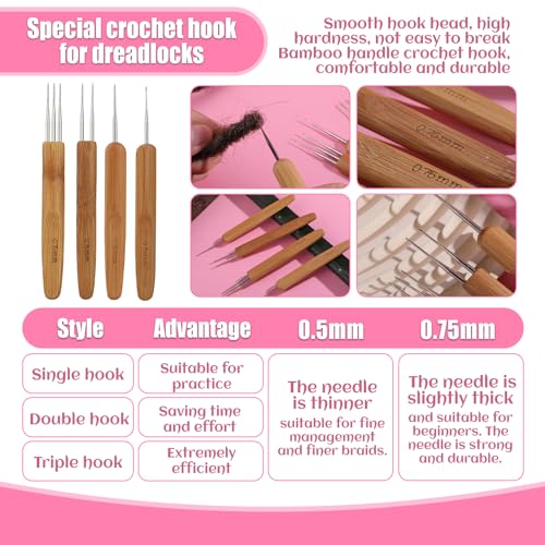 kgxulr Crochet Hooks, 220 PCS Crochet Needles for Hair, Latch Hook Tool | Crochet Needle for Locs, Small Crochet Hooks for Hair, Loc Crochet Needle, Crochet Hooks for Hair, Hair Locking Tool - size: 220 PCS