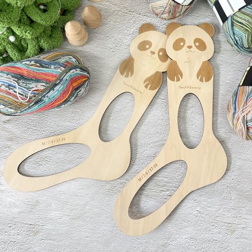 HAND U JOURNEY Panda Design Wooden Sock Blocks – Set of 2 (Size 37-39) for Knitting & Crochet, Socking Stretchers for Handcrafted Socks