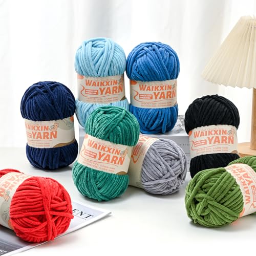 （2 Azure） 2 Pack Super Soft Fuzzy Chenille Chunky Yarn for Crocheting, 200g (175yds) Fluffy Velvet Yarn for Hand Knitting Baby Blankets Weaving Craft - color: 2 Azure