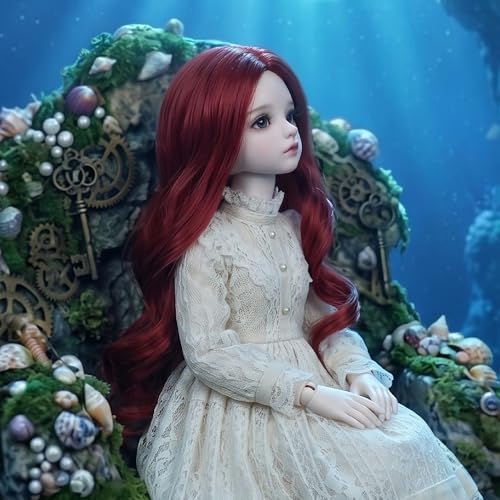 Miss U Hair 7-8 Inch 1/4 BJD Wig Long Wavy Red MSD DOD Pullip Dollfie Wig DIY Handmade Accessories - color: Red