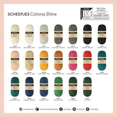 Scheepjes Catona Shine Cotton Yarn 50 g - Light Silver 172-S - color: 172-S Light Silver - Silver