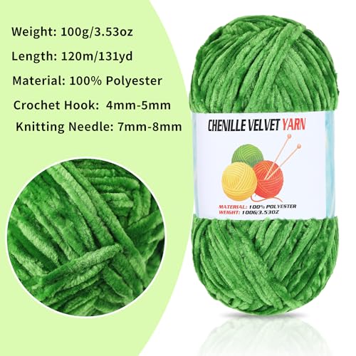 Velvet Chenille Chunky Yarn, Handcrafts Weaving Soft Chenille Yarn for Crocheting Clearance, Used for Making Baby Yarn Blanket, Clothes, Knitting Creations (1 - Grass Green) - color: 1 - Grass Green