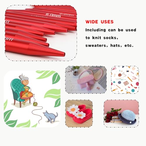 Red Circular Knitting Needles Interchangeable Knitting Needles Detachable Circular Interchangeable Knitting Needles Crochet Kit with Various Sizes for Gift or Crochet Sweater Knitting Needles