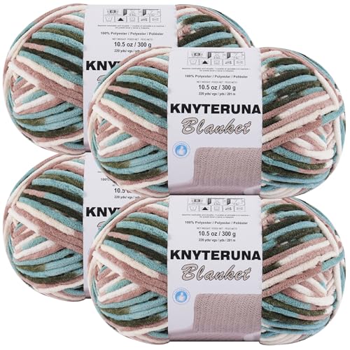 #6 Super Bulky Blanket Yarn for Crocheting - 4 Skeins(Each 10.5oz/300g, 220yds/201m), Chunky Chenille Thick Plush Big Soft Yarn for Crocheting Knitting Blankets, Forest & Teal & Coffee - color: Tie Dye Forest & Teal & Coffee