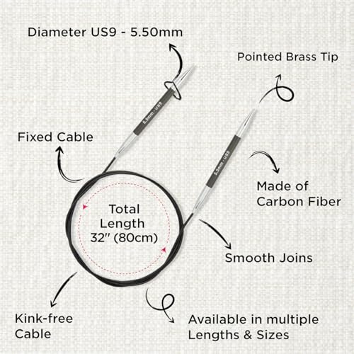 KnitPro Karbonz Fixed Circular Needle 32"(80cm) | US Size 9 (5.5mm) - size: US 9 (5.5mm)