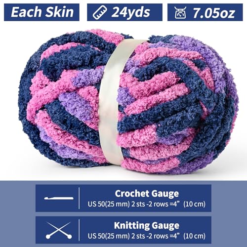10 Pack Jumbo Chunky Yarn for Hand Knitting, Fluffy Chunky Chenille Yarn for Crocheting, Variegated Chunky Knit Baby Blanket Yarn, 240 yds /70.5 oz Super Bulky Yarn(Vibrant Purple) - color: 10 Vibrant Purple