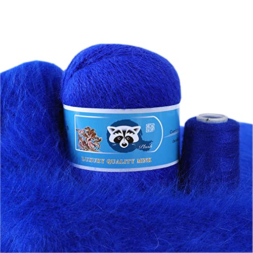 3 Balls Mink Cashmere Yarn, Luxury Fur Hairy Long Plush Mink Cashmere Yarn for Hand Knitting Crochet DIY Project 150g (Sapphire Blue) - color: Sapphire Blue