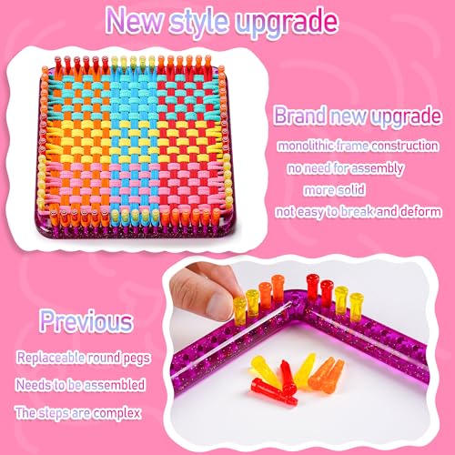 CCTVRTV Weaving Loom Kit Toys for Kids and Adults, DIY Arts and Crafts | for Boys and Girls Ages 5 6 7 8-12 13, Easy Potholder Loom Knitting Kits Gifts for Beginners, 252 Craft Loops - color: purple/red+orange+yellow
