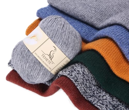 Merino Wool Yarn for Knitting 3-Ply Soft Lightweight 150g Crochet Yarn (White Grey) - color: White Grey, size: 3 Balls Pack