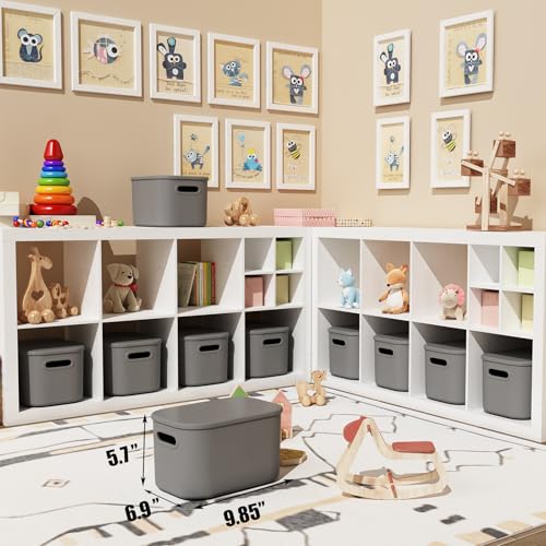 ORGIDOL 8 Pack Dark Grey Storage Bins with Lids Stackable Storage Container for Organizing, Storage Boxes with Handle for Shelves, Cute Organizer Bins for Craft, Snacks, 9.85x6.9x5.7 inch - color: Dark Grey, size: 8 Pack