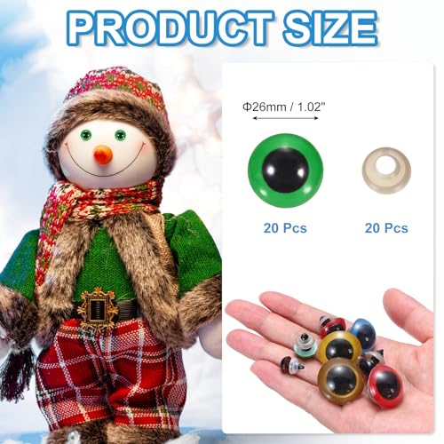 PATIKIL 26mm Safety Eyes, 20Pcs Realistic Doll Crocheting Safety Eyes with Washers for Decor Crochet Accessories Dolls Craft Halloween, Green - color: Green, size: 26mm