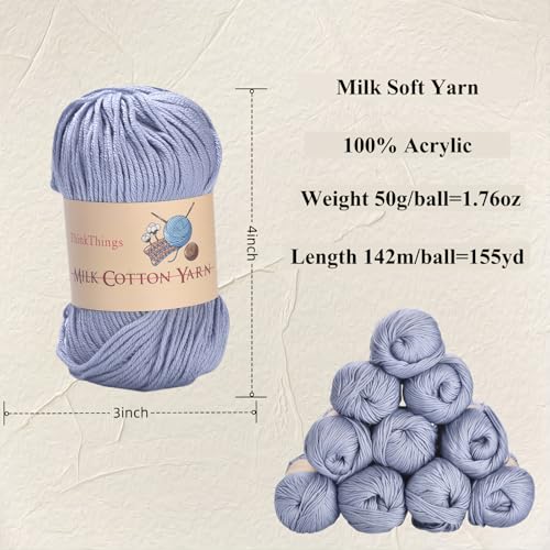 Acrylic Yarn for Crocheting - Hand Knitting Light Gray Yarn - Crochet Thread for Crocheting Bulk - 10Balls 17.6Ounces Large Pack (Light Gray) - color: light gray