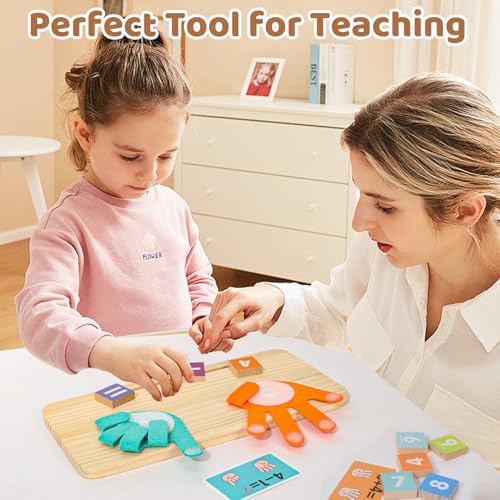 Montessori Math Learning Toys for Toddlers 3-5, Double-Sided Finger Counting & Number Tracing Board, Preschool Educational Wood Number Blocks Toys for Kids 2-4, Math Manipulates, Girl Boy Gift 5-7
