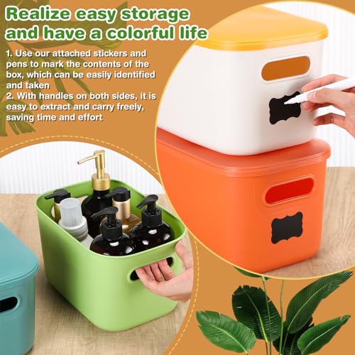 Thyle 12 Pack Stylish Color Storage Bins with Lids for Classroom | Stackable with Handles and Labels, Organizer for Toy Craft Classroom Storage, Shelf Bedroom Organizing, 10x7x6 Inch - color: Stylish Color