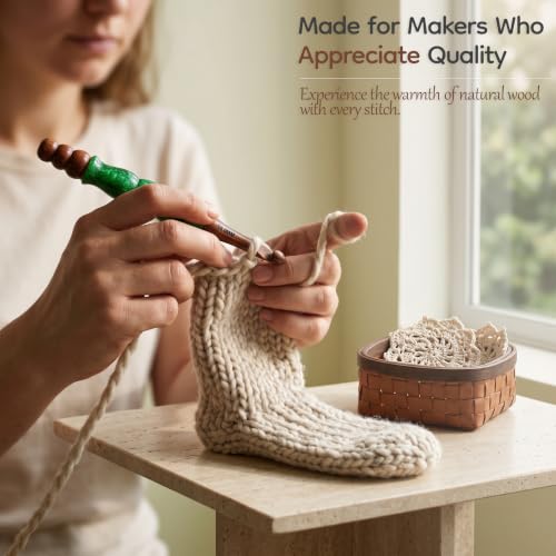 Wooden Crochet Hooks - Green Resin Epoxy & Wood Mix, Ergonomic Soft Handle Needles for Knit, Weave & Craft Yarn - Set of 15 - color: Set of 15
