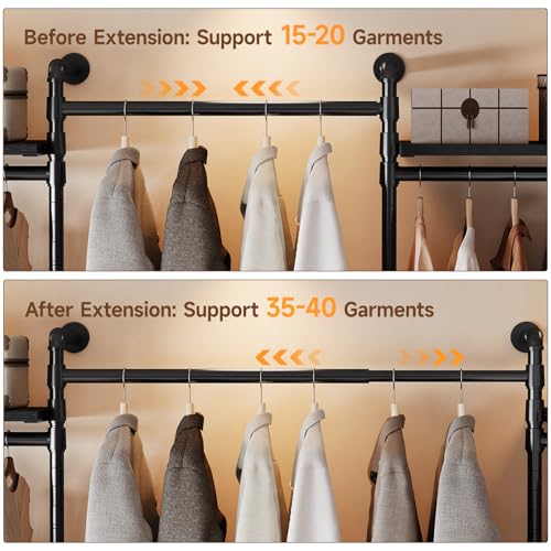 ONBRILL T4 Wall Mounted Closet System with 4 Large Drawers & 4 Hanging Rods | Adjustable from 4'4'' to 5'9'', Industrial Pipe Clothing Rack with 4 Hanging Rods, Heavy Duty Closet Organizer System, Black - color: Black