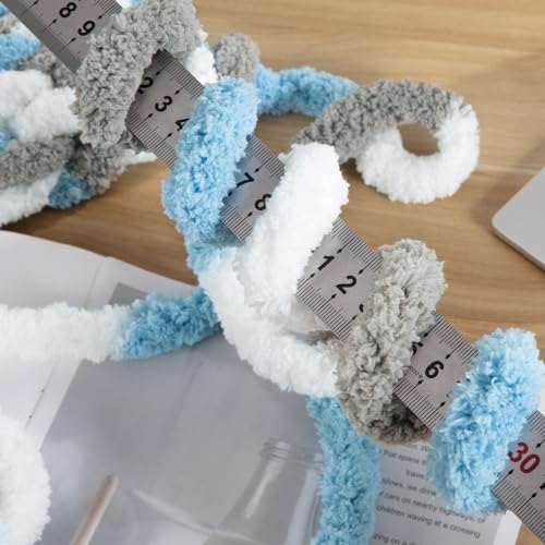 MABOZOO Tie Dye Chunky Yarn for Crocheting 8 Pack,Sky Blue Fluffy Jumbo Chenille Yarn,Soft Plush Yarn Bulky,Giant Thick Fuzzy Yarn for Hand Knitting or Arm Knitting (29 yds,8 oz Each Skein) - color: Sky Blue,Grey