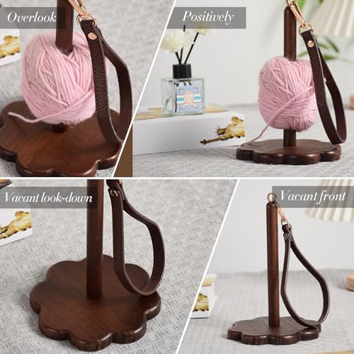 Wrist Yarn Holder - Portable Wooden Yarn Holder with Leather Wristband and Shoulder Strap, Yarn Spinner and Ball Minder Stand for Crocheting, Knitting Accessories Organizer(B) - color: B