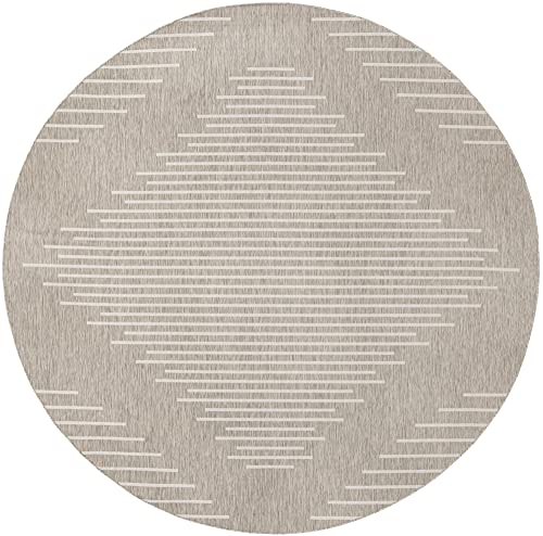 Unique Loom Outdoor Modern Collection Area Rug - Tambor (6' 1" Round, Gray/ Ivory) - color: Gray/Ivory, size: 6'1" (Round)