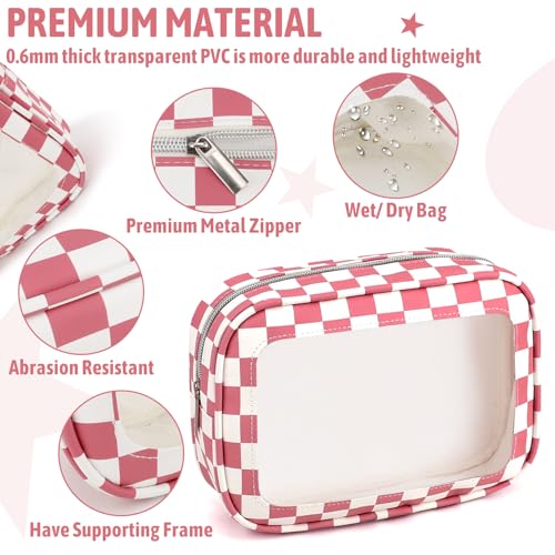 YOPCDJ 3PCS Clear Toiletry Bag, TSA Approved Travel Makeup Pouch with Zipper for Cosmetics and Toiletries, Diaper Bag Organizer Pouch Set, Women's Purse Organizer and Clear Car Bag - color: Rose Red, size: 3pcs