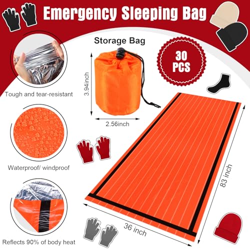 Chicingyou 120 Pcs Homeless Care Package Supplies Bulk Winter Emergency Thermal Blankets Warmer Beanie Socks Touchscreen Gloves for Men Women Cold Weather Outdoor Survival Kits(Multicolor)
