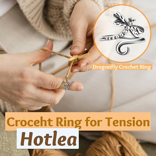 4 PCS Crochet Rings for Fingers Butterfly Flower Sunflower Dragonfly Yarn Tension Ring Knitting Accessories Crochet Gifts for Crocheters - color: Butterfly & Flower Crochet Rings Set