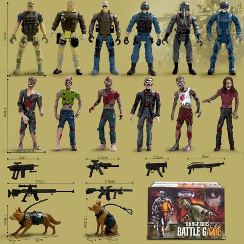 Army Men Action Figures,Zombie Figure Toys,Military Toy Xmas Gift for Kids | 14 PCS Military Playset Include Army Men Set with Weapons, Zombie Figure Toys, 2 Police Dog Figures for Kids Boys 4-7 - color: Blue