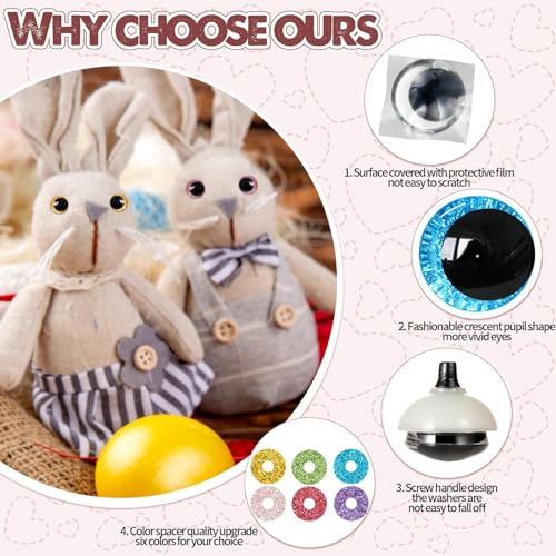 MUCUNNIA 120pcs 18mm 3D Glitter Safety Eyes for Crocheting with Bowl Washers Moon Crochet Amigurumi Eyes for Crochet Animals Craft Doll Eyes Stuffed Crochet Eyes for Crafts Gift for Crochet Lovers - size: 18mm