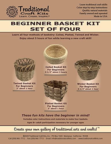 Traditional Craft Kits - Beginner Basket Kit - Set of Four: Coil, Plaited, Twined, Wicker