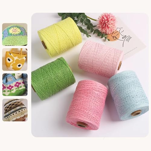 Natural Cotton Rayon Raffia Yarn Coffee Crochet Summer Sun Hat Beach Bag Yarns, Straw Knitting Materials,280 Meters/306 Yards - color: Coffee