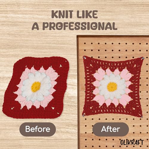 Olikraft Granny Square Blocking Board (15 Inch, 50 Pins) | Durable wood build, evenly spaced 0.5 inch holes for perfect tension, secure hold from rust-resistant stainless steel - size: 15 inches, style: Premium - 50 pins