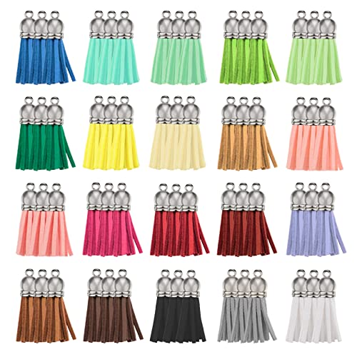 Happer 60 Pieces Leather Tassel Bulk for Keychain Key Rings and Jewelry Making, 20 Colors