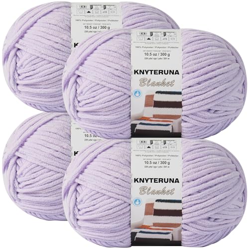 #6 Super Bulky Blanket Yarn for Crocheting - 4 Skeins(Each 10.5oz/300g, 220yds/201m), Chunky Chenille Thick Plush Big Soft Yarn for Crocheting Knitting Blankets, Lavender Fog - color: Lavender Fog