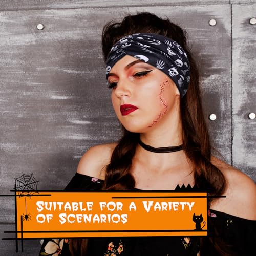 HAUHC 6 Pack Halloween Headbands for Women Hair Bands Skull Headbands Pumpkin Bat Wide Holiday Hair Bands, Holiday Gift Hair Accessories - color: 6PCS Printing