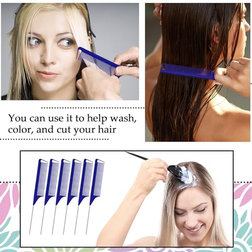 Patelai 30 Pcs Rat Tail Steel Combs Fine Tooth Bulk,Navy Blue | Long Steel Pin Pintail Bulk for Salon Hair Stylists ,Hair Teasing Fine Tooth Comb for Women,Teasing Detangling Tools - color: Navy Blue