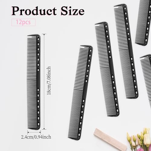 12Pcs Carbon Fiber Comb Set - Heat Resistant Hair Stylist Combs for Men & Women - Medium & Fine Tooth for Clipper Cuts