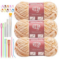 LUNARM Chenille Yarn 3 Pack 3.5oz Chunky Blanket Velvet Yarn 263 Yard | Light Brown Chunky Chenille Yarn for Beginners Crocheting Hand Knitting Scarves with Big Eye Needles Machine Washable - color: Light Brown