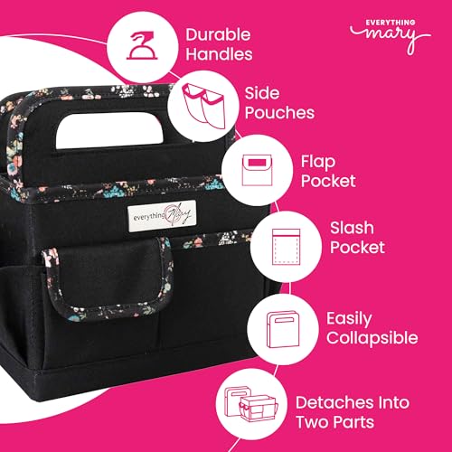 Everything Mary Craft Caddy, Black & Floral - Art Storage for Supplies & Crafts - Supply Organizers Tote for School Classroom, Office, and Home - Organization for Makeup & Nurses - color: Black