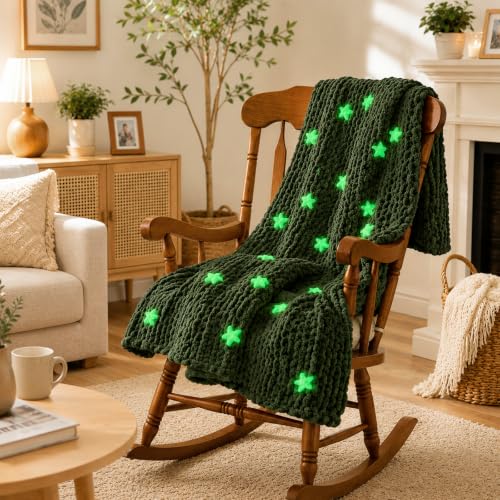 8 Pack Chunky Chenille Yarn for Hand Knitting, Glow in The Dark, Green | 8-pack jumbo chenille yarn with 1 glow-in-the-dark skein! Ultra-soft, fast to hand knit & perfect for DIY cozy gifts - color: Olive Green