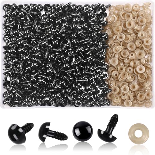 UPINS 600pcs 10mm Black Safety Eyes with Washers for Amigurumi Crochet Doll | 10mm Plastic Craft Eyes with Washers, Amigurumi Doll, Stuffed Animal, DIY Crafts Making Supplies - size: 10MM