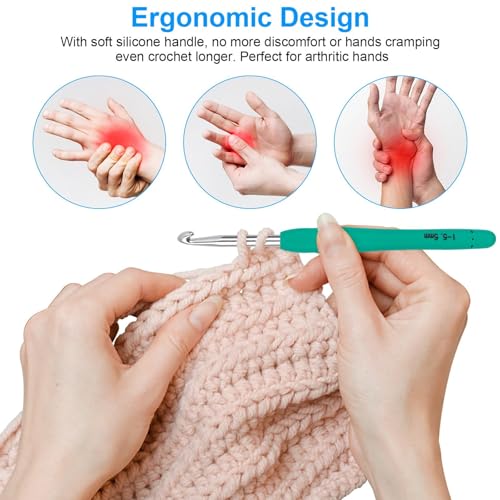 Crochet Hooks 9 Sizes Crochet Hook Set, 49 Pack Yarn Crochet Kit for Beginners, Knitting Needles with Ergonomic Handles for Arthritic Hands, Crochet Needle Kit with Blue Case for Crocheters - size: 9 Pack