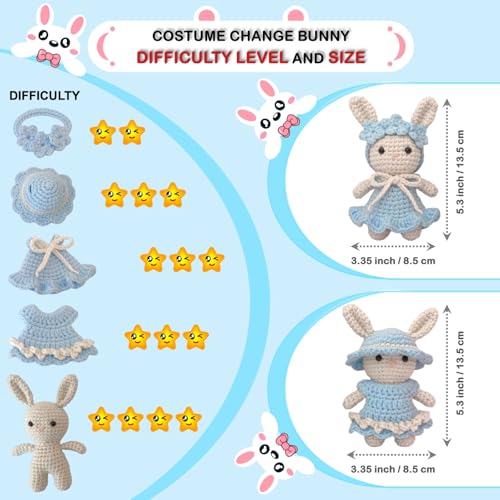 LoopMap Amigurumi Crochet Kit for Beginners with Removable Dress & Video Tutorials, DIY Bunny Making Kit Includes Premium Yarn & Tools, Creative Gift for Adults Teens (Blue) - color: bunny-blue