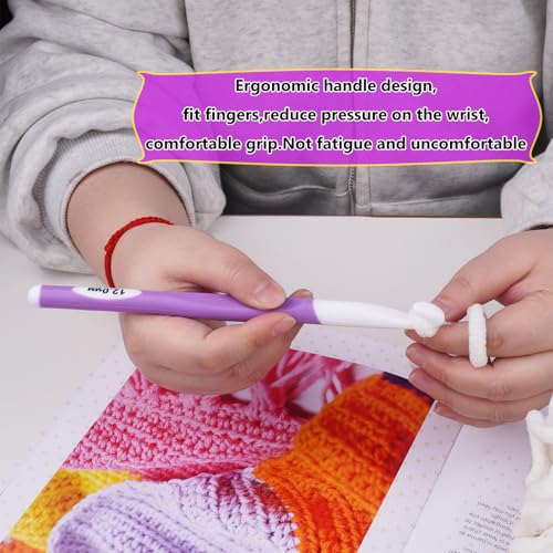 Hobekoee 12mm Large Crochet Hook,Big Crochet Hooks for Chunky Yarn,Extra Long Crochet Hooks with Soft Ergonomic Handle for Crocheting Yarn,Wool Roving - size: 12mm